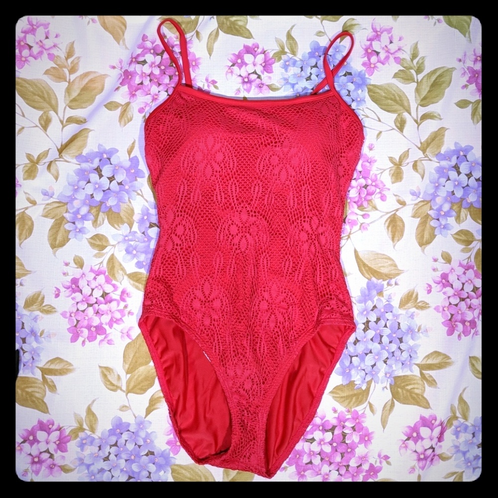 San n Sun one piece crochet fishnet swimsuit 14 12